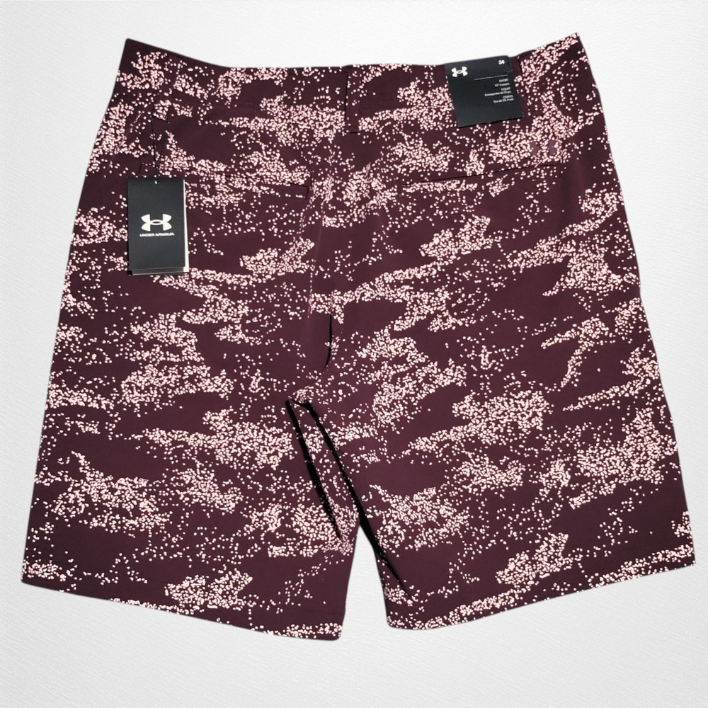 Under Armour‎ UA Golf Shorts Mens 34 Burgundy Printed 10" Inseam NWT 1377303